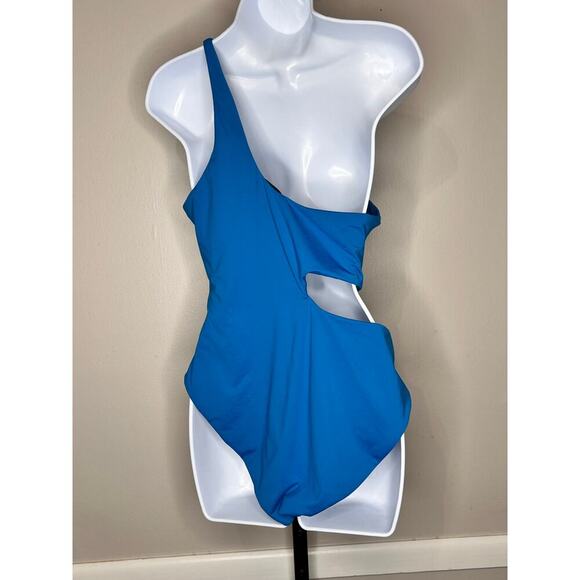 NWT Aqua Swim Cutout One Shoulder One Piece Swimsuit Pull-On Blue Women's L - Picture 4 of 5